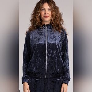 Women's Velvet Jacket in Navy Blue Size Small.
